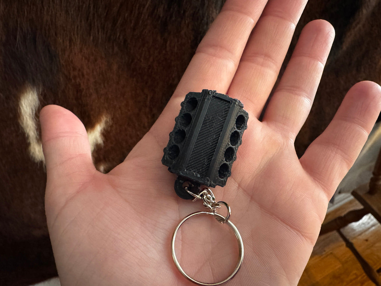 Ralphie's 3D Printed Prototype Engine Block Keychain